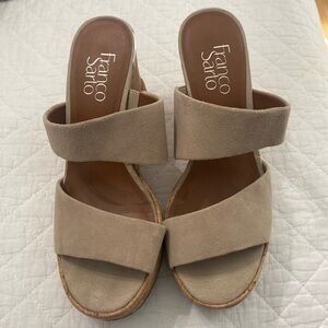 Tan wedge cork heel